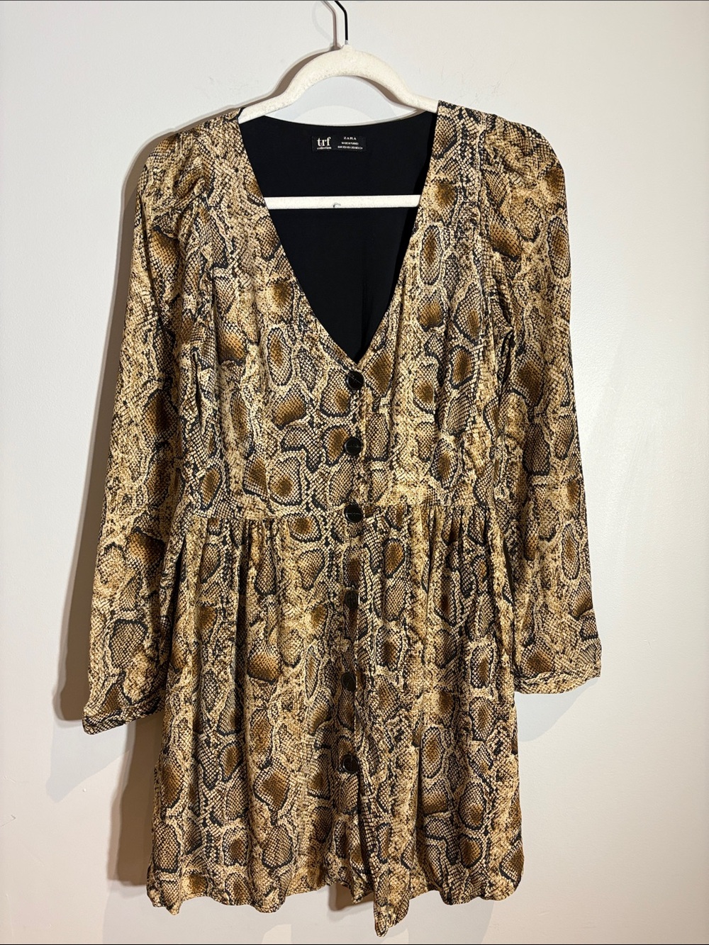 TRF by Zara Brown Snake-Print V-Neck Button-Front Tunic